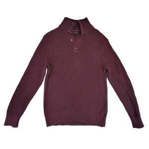 Banana Republic Burgundy Textured Mock‎ Neck Button Up Sweater Mens Medium